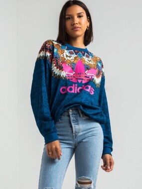 Adidas x FARM Rio Borbomix Butterfly Floral Print Sweatshirt in Multicolor Sz M